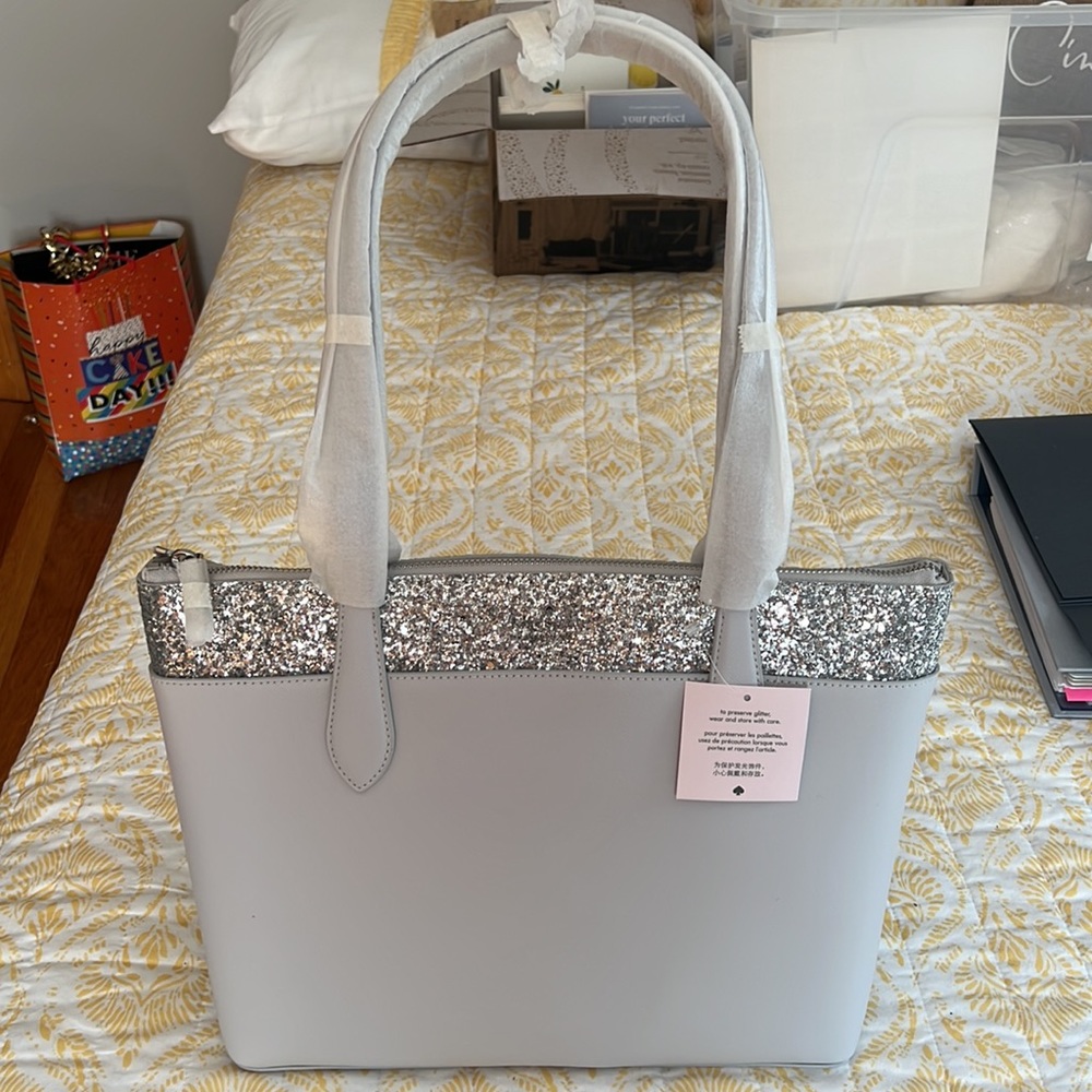 Kate Spade Gray and glitter tote